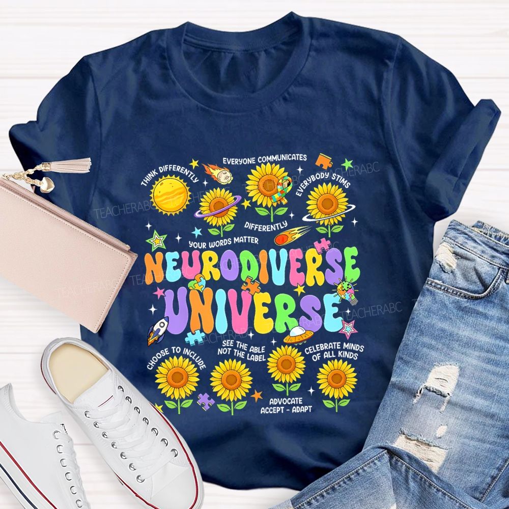 Neurodiverse Universe Think Differently Sunflower Teacher T-Shirt
