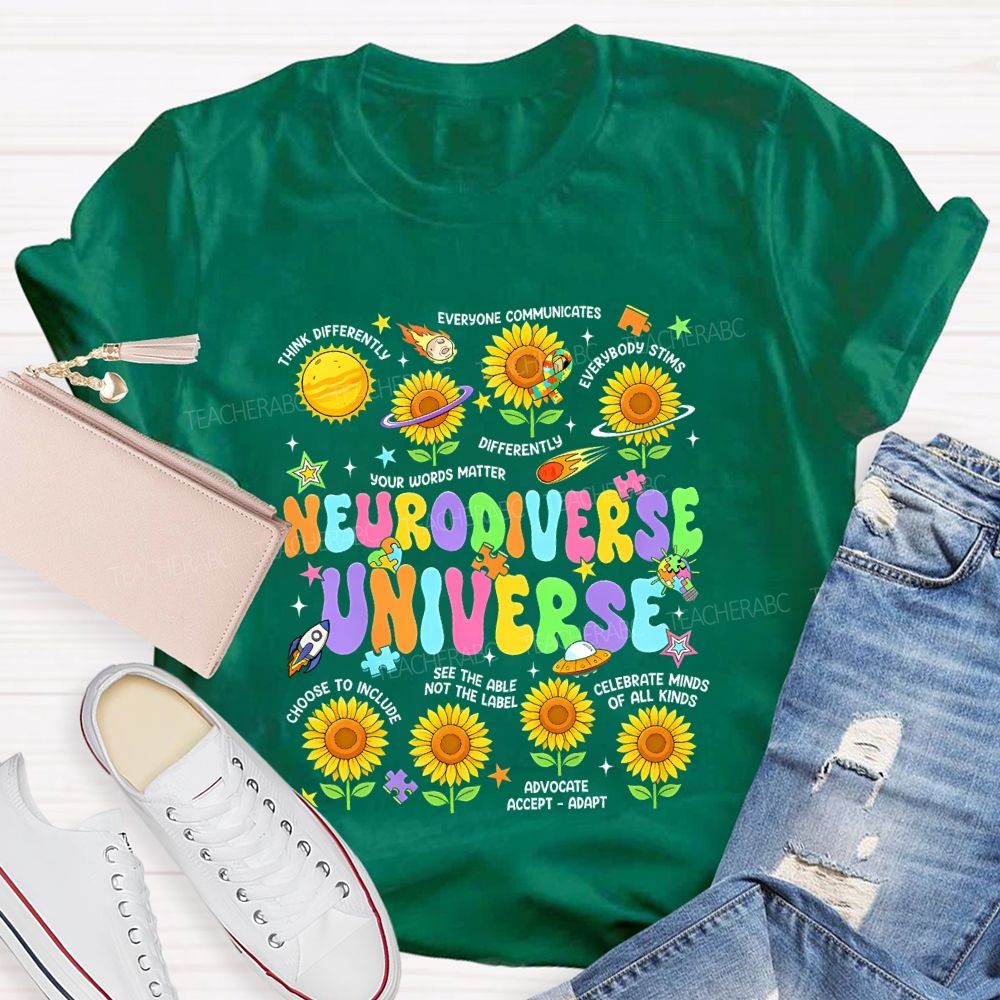 Neurodiverse Universe Think Differently Sunflower Teacher T-Shirt