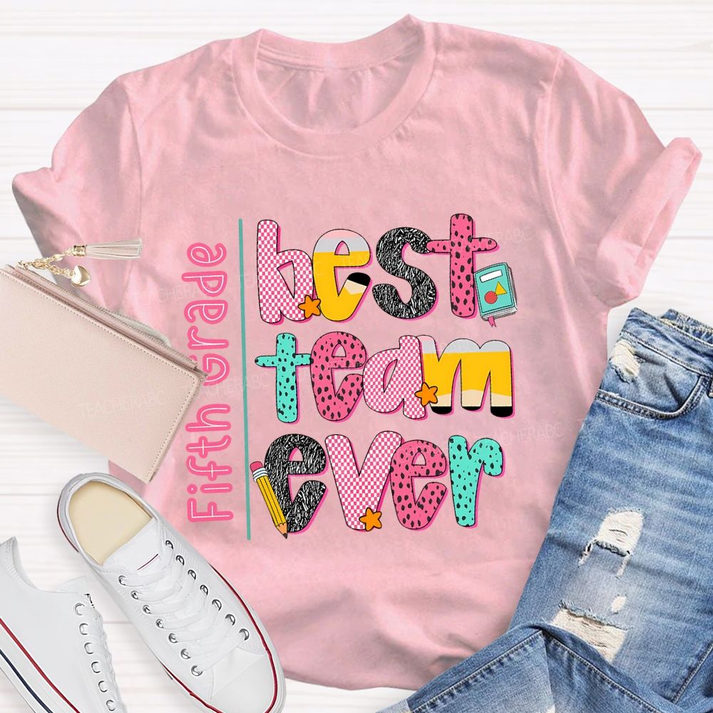 Personalized Team Name Best Team Ever Pink Plaid Teacher T-Shirt