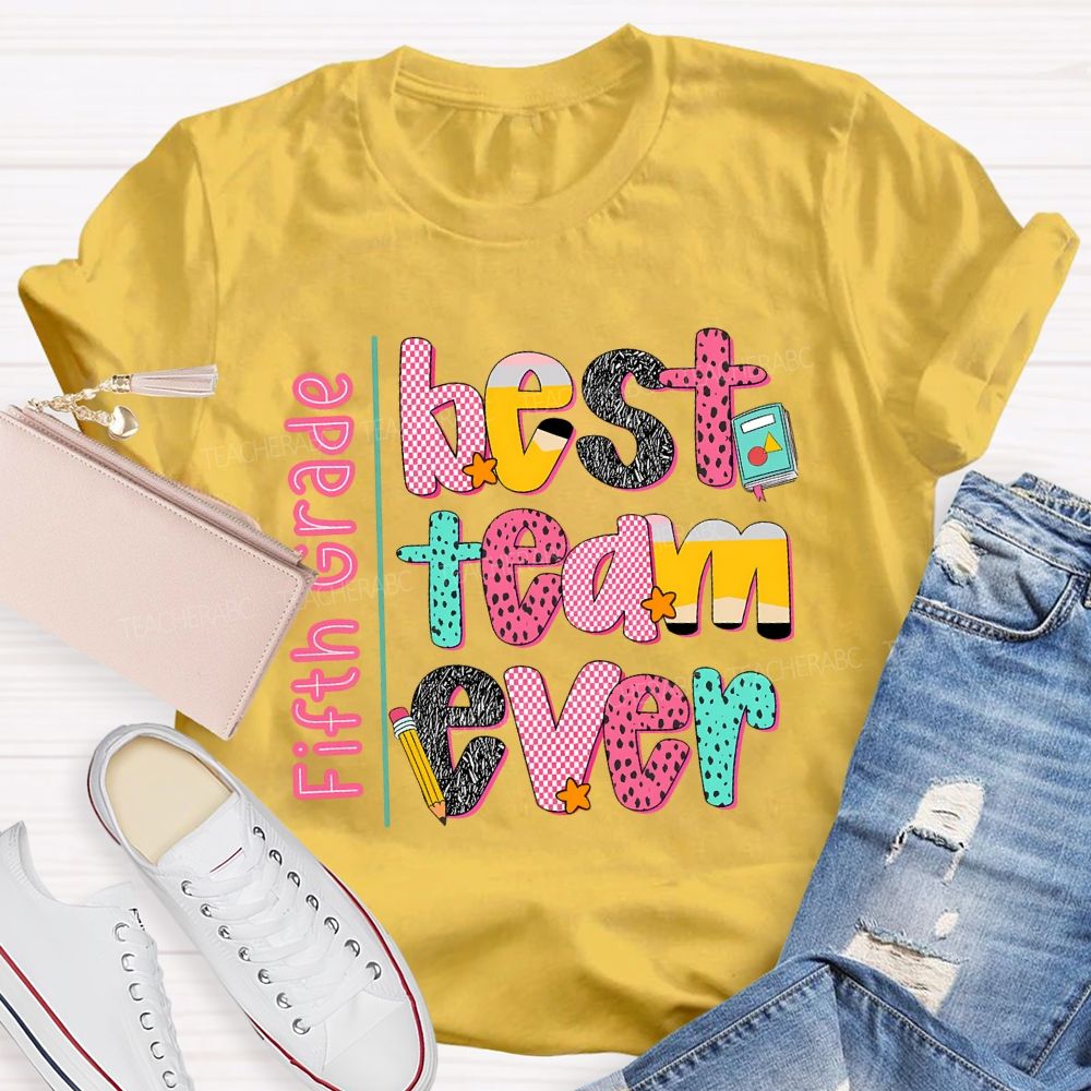 Personalized Team Name Best Team Ever Pink Plaid Teacher T-Shirt