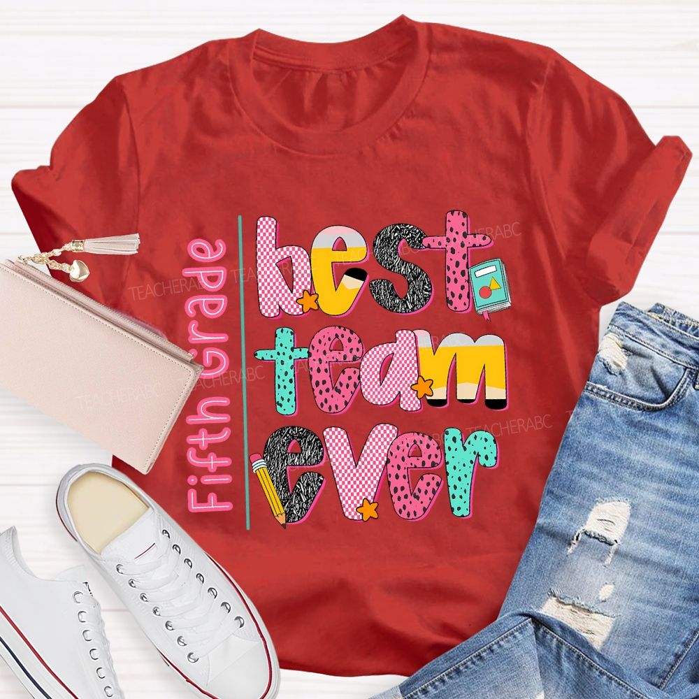 Personalized Team Name Best Team Ever Pink Plaid Teacher T-Shirt