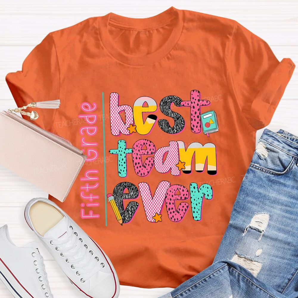 Personalized Team Name Best Team Ever Pink Plaid Teacher T-Shirt