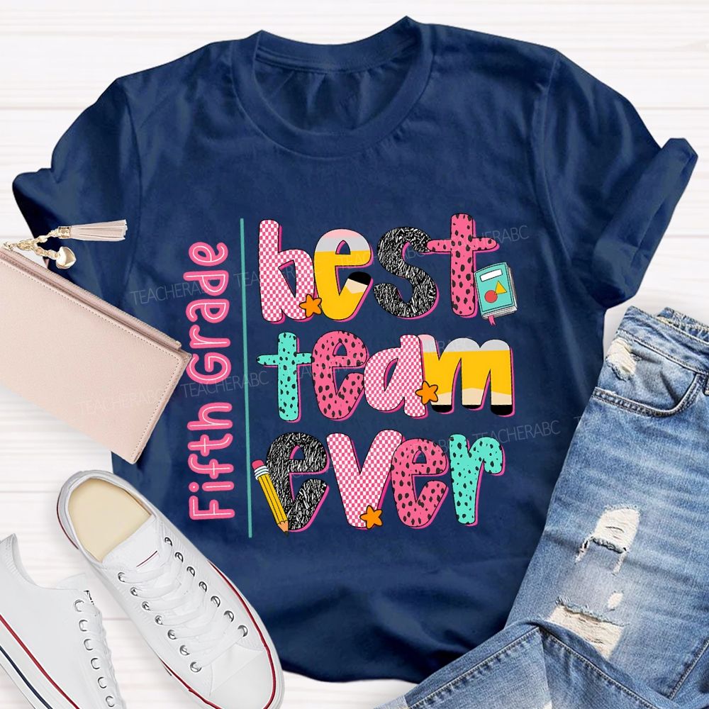 Personalized Team Name Best Team Ever Pink Plaid Teacher T-Shirt