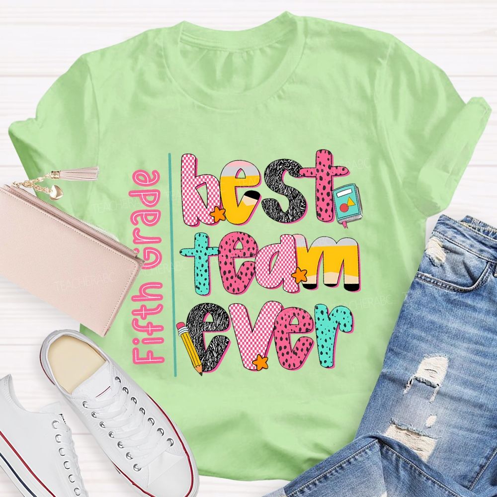 Personalized Team Name Best Team Ever Pink Plaid Teacher T-Shirt