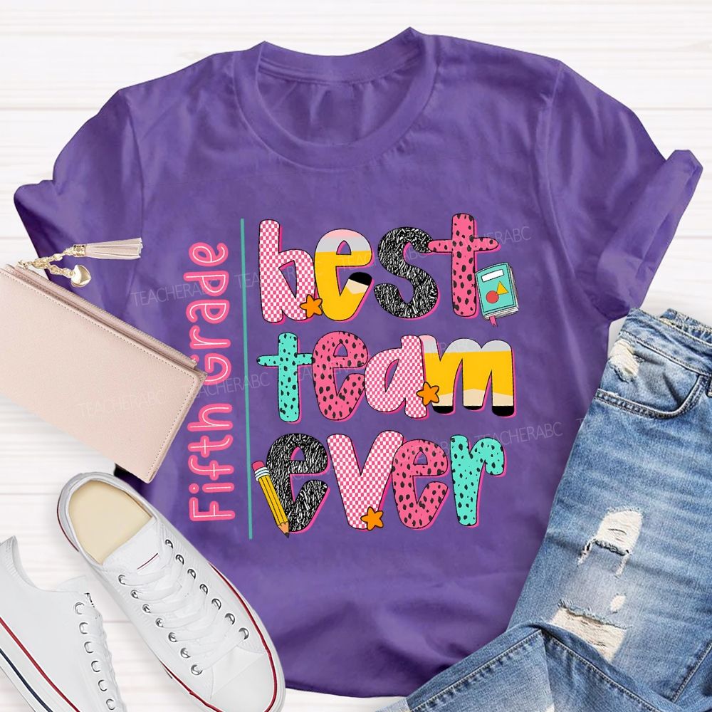Personalized Team Name Best Team Ever Pink Plaid Teacher T-Shirt