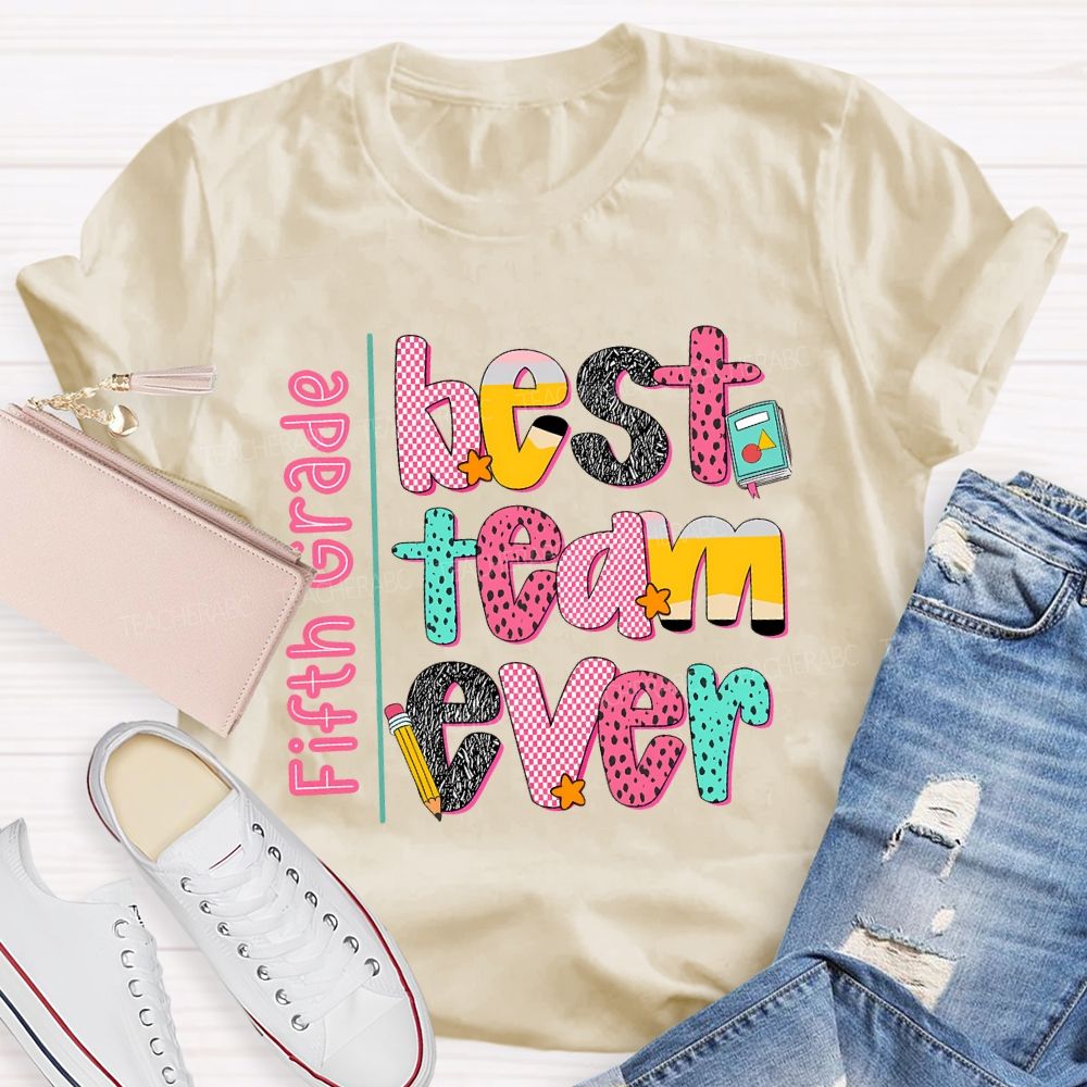 Personalized Team Name Best Team Ever Pink Plaid Teacher T-Shirt