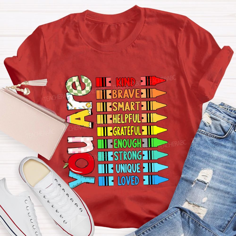You Are Kind Colorful Crayon Teacher T-Shirt