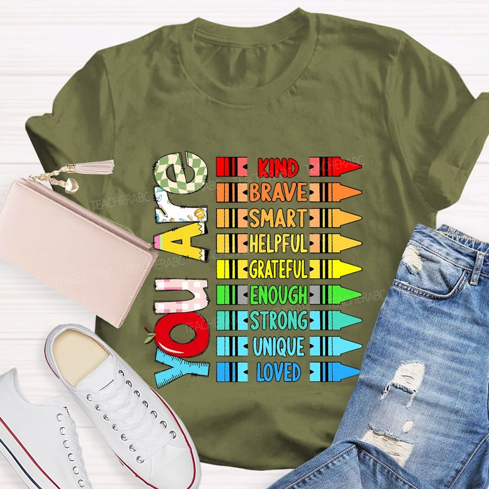 You Are Kind Colorful Crayon Teacher T-Shirt