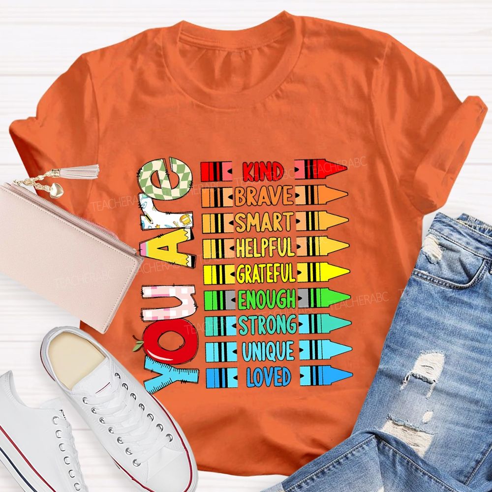 You Are Kind Colorful Crayon Teacher T-Shirt