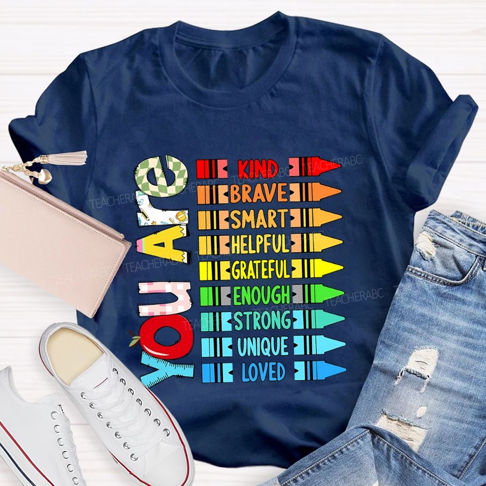 You Are Kind Colorful Crayon Teacher T-Shirt