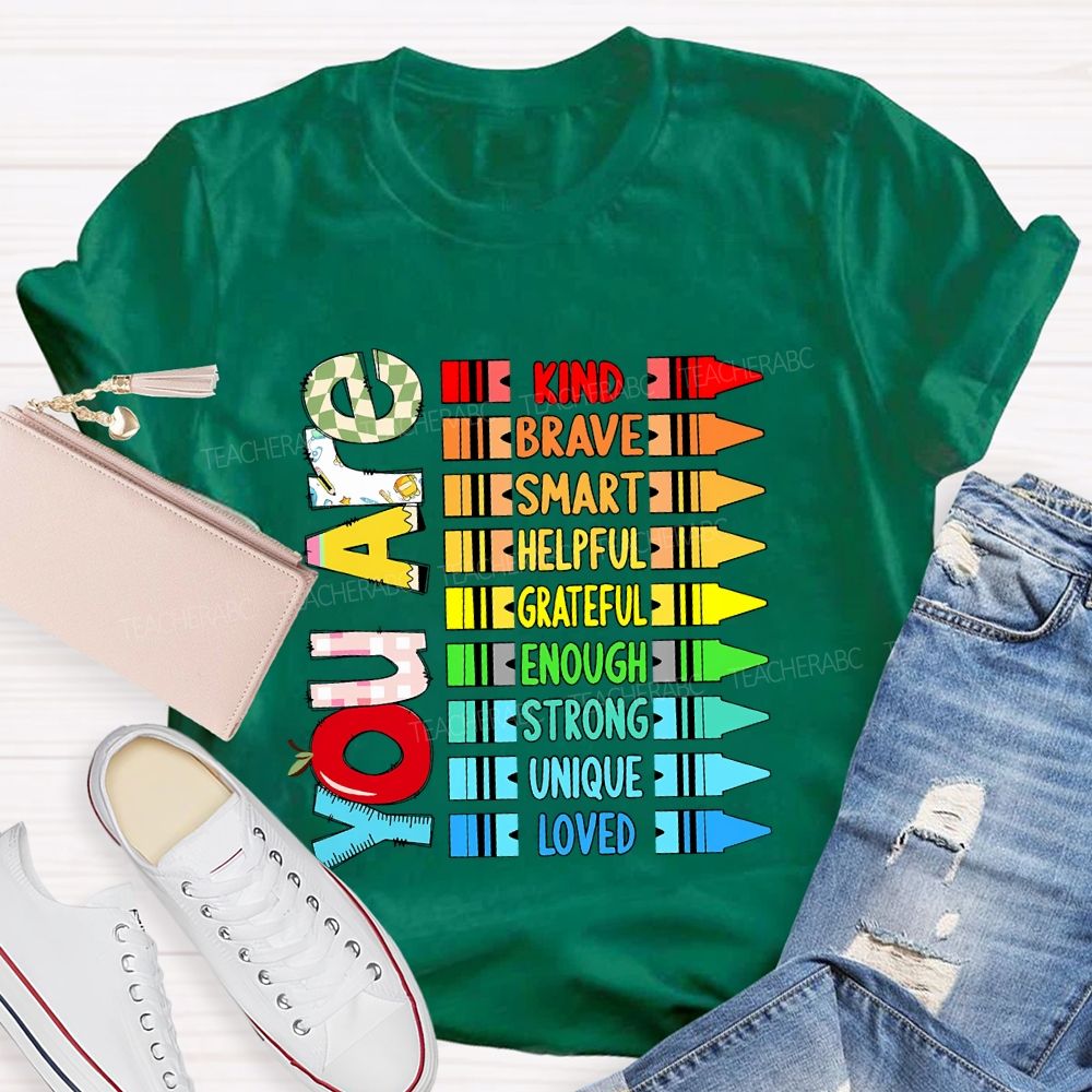 You Are Kind Colorful Crayon Teacher T-Shirt