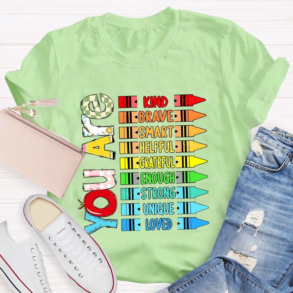 You Are Kind Colorful Crayon Teacher T-Shirt