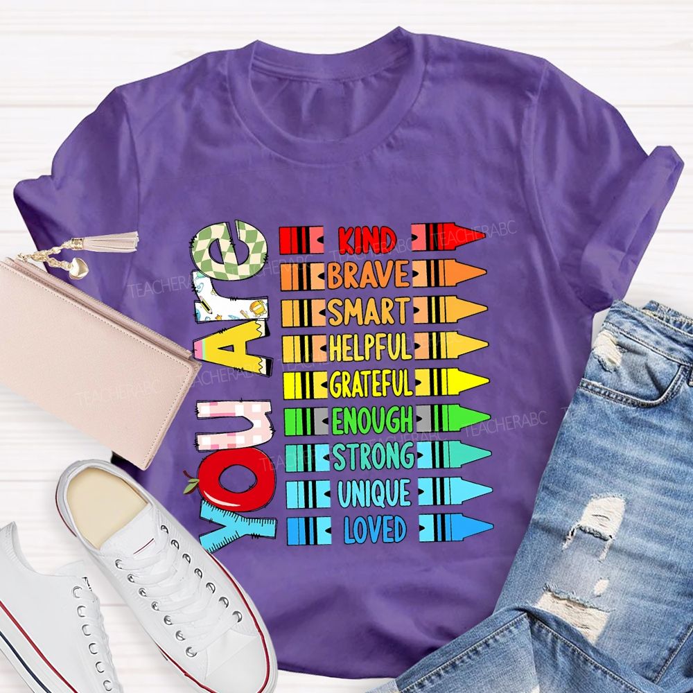 You Are Kind Colorful Crayon Teacher T-Shirt
