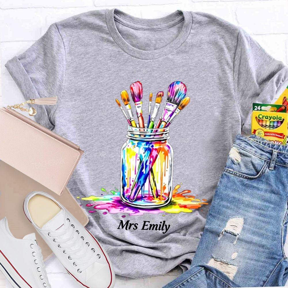 Personalized Art Name Colorful  Brush Teacher T-shirt