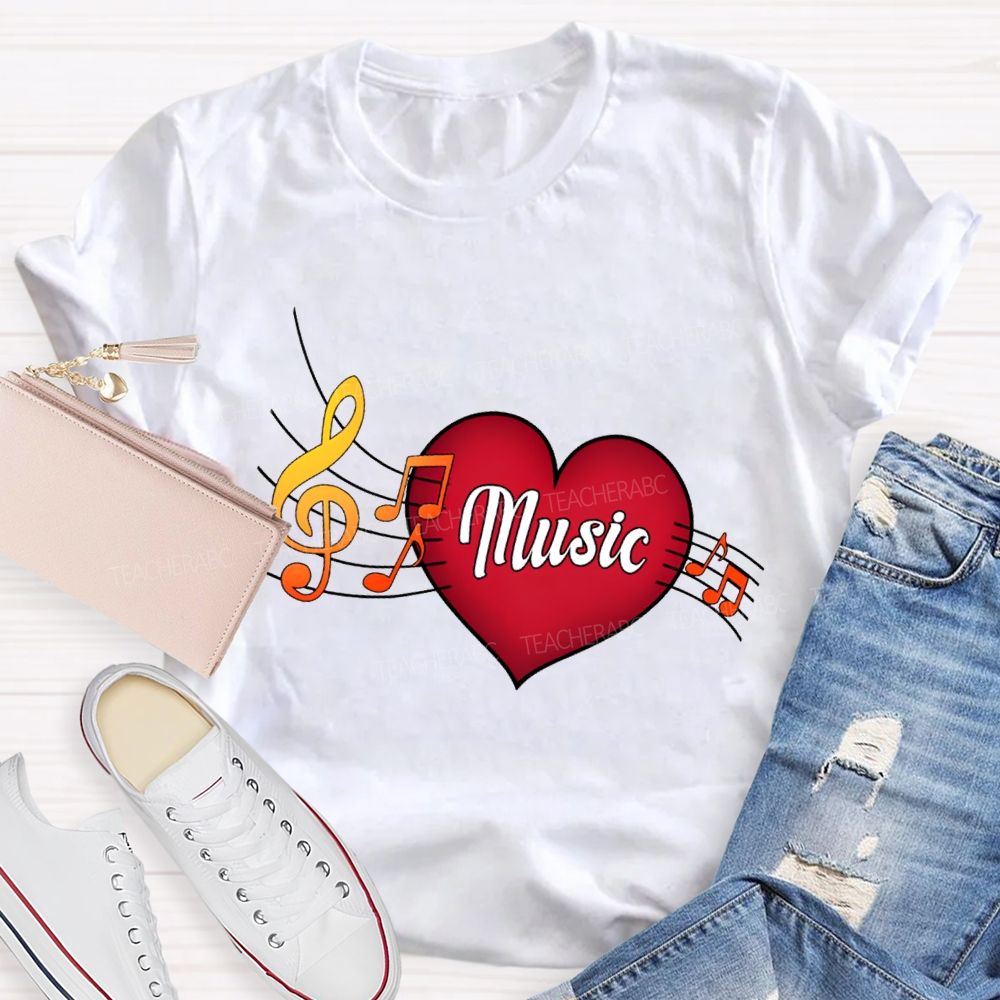 Heart Music And Musical Notes Teacher T-shirt