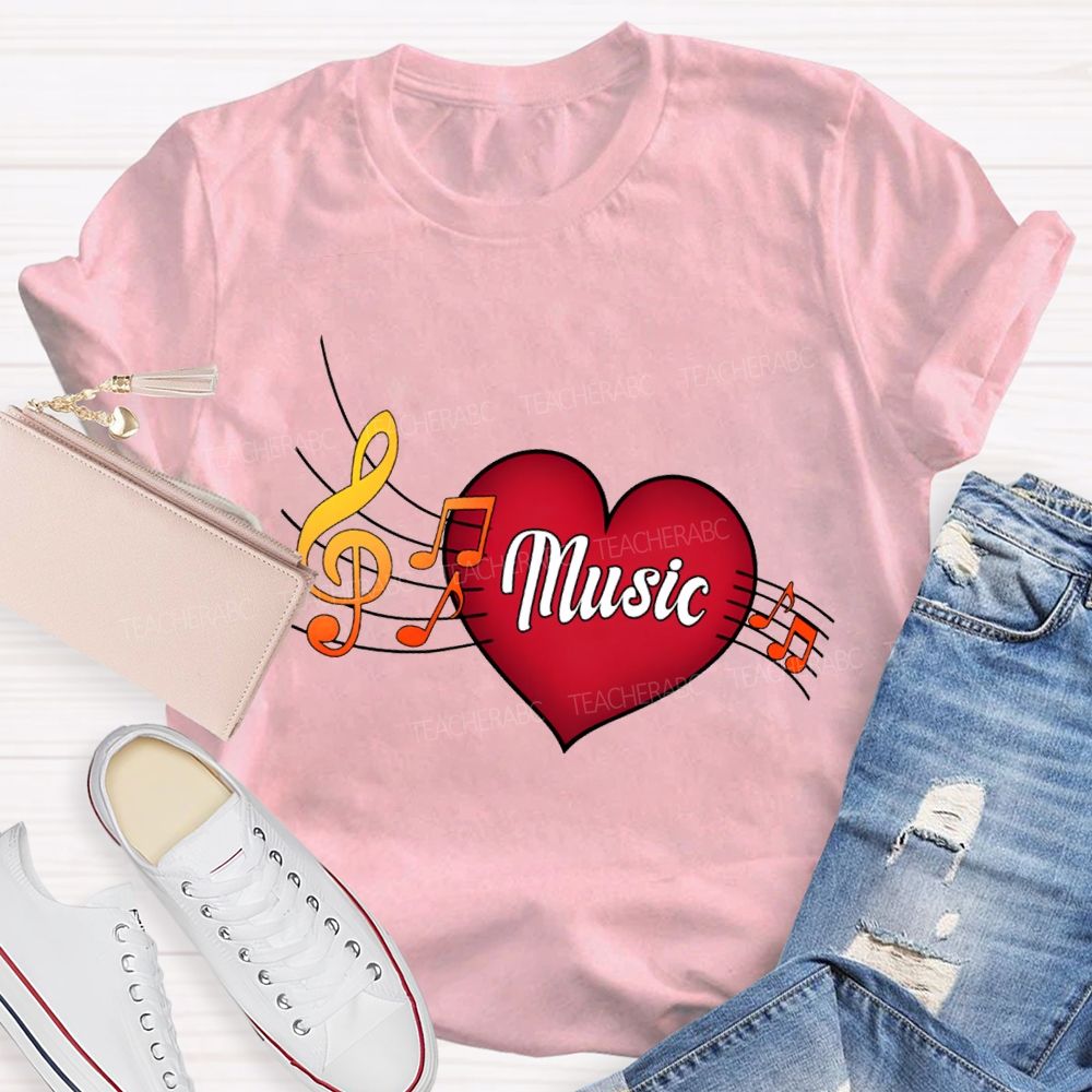 Heart Music And Musical Notes Teacher T-shirt
