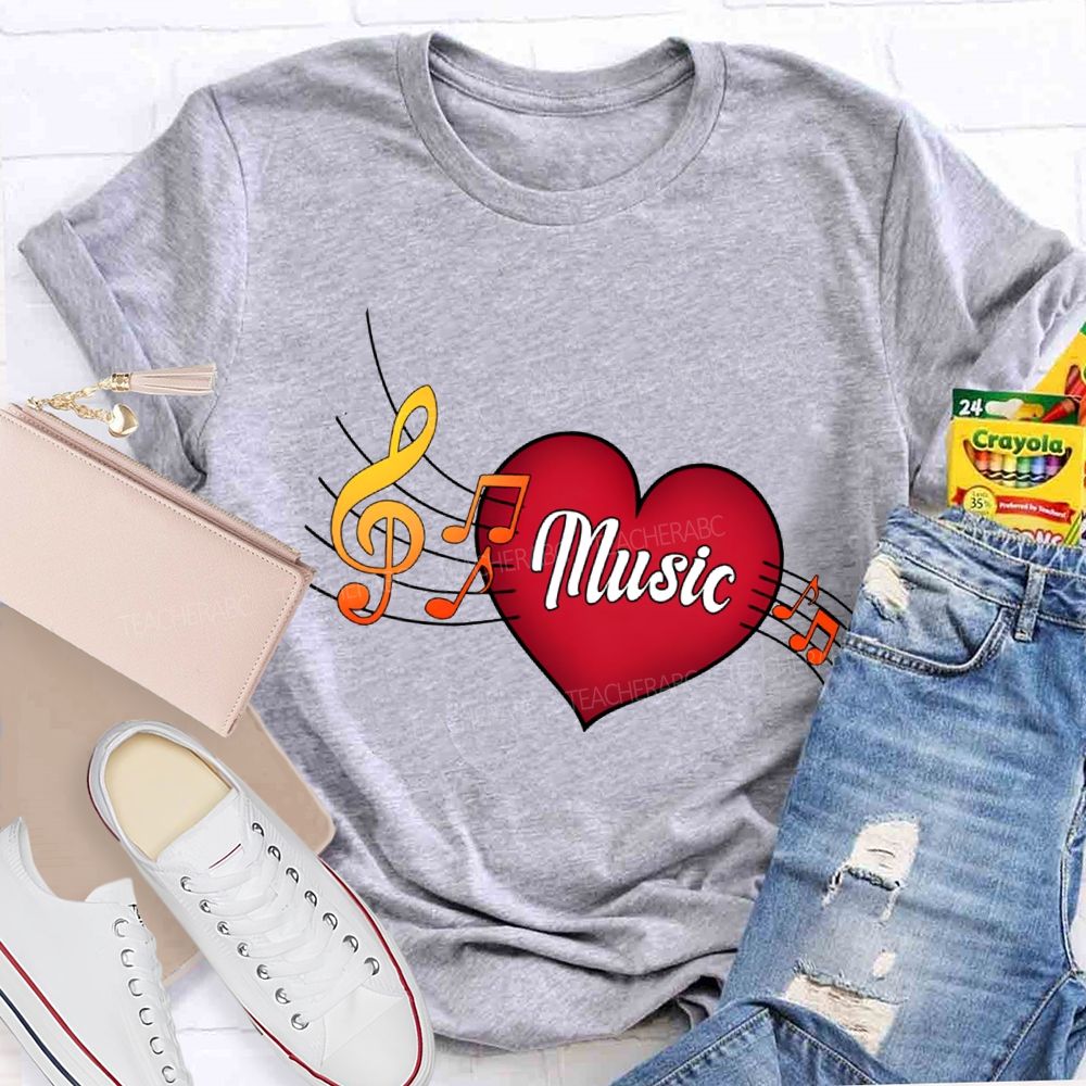 Heart Music And Musical Notes Teacher T-shirt