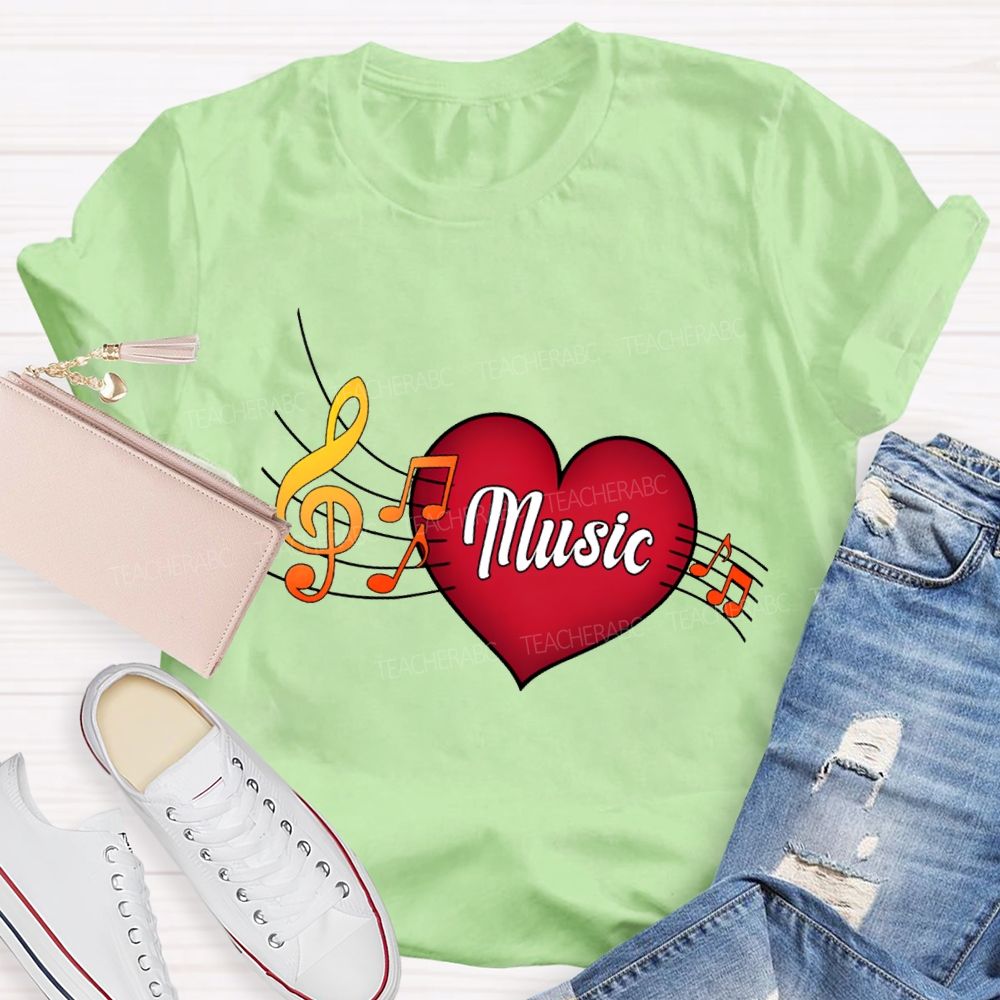 Heart Music And Musical Notes Teacher T-shirt