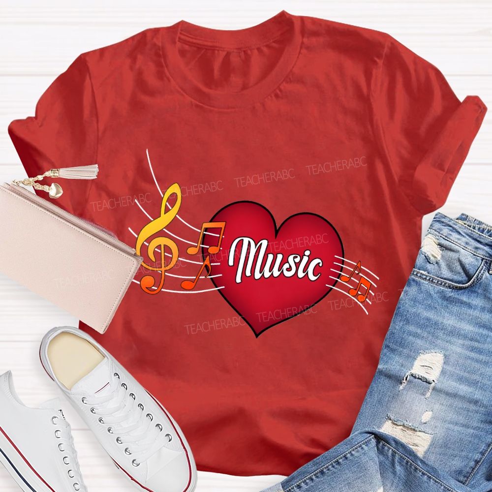 Heart Music And Musical Notes Teacher T-shirt