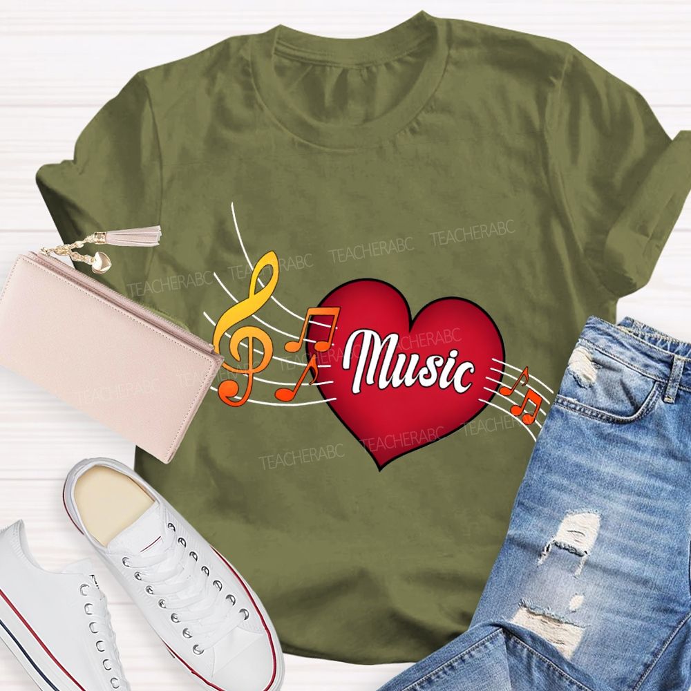 Heart Music And Musical Notes Teacher T-shirt