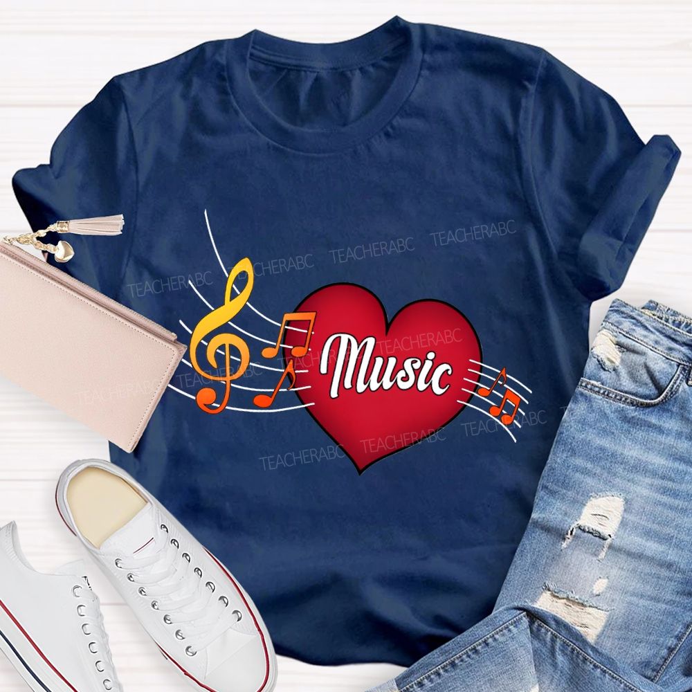 Heart Music And Musical Notes Teacher T-shirt