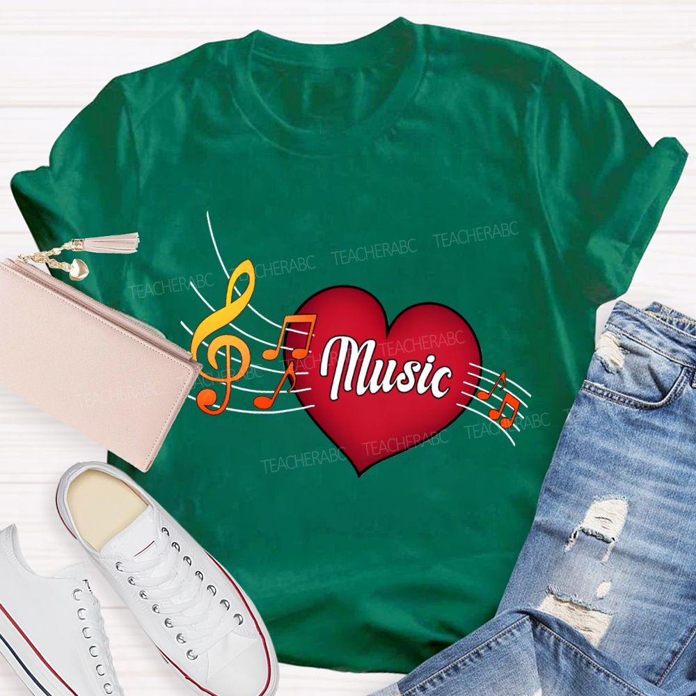 Heart Music And Musical Notes Teacher T-shirt