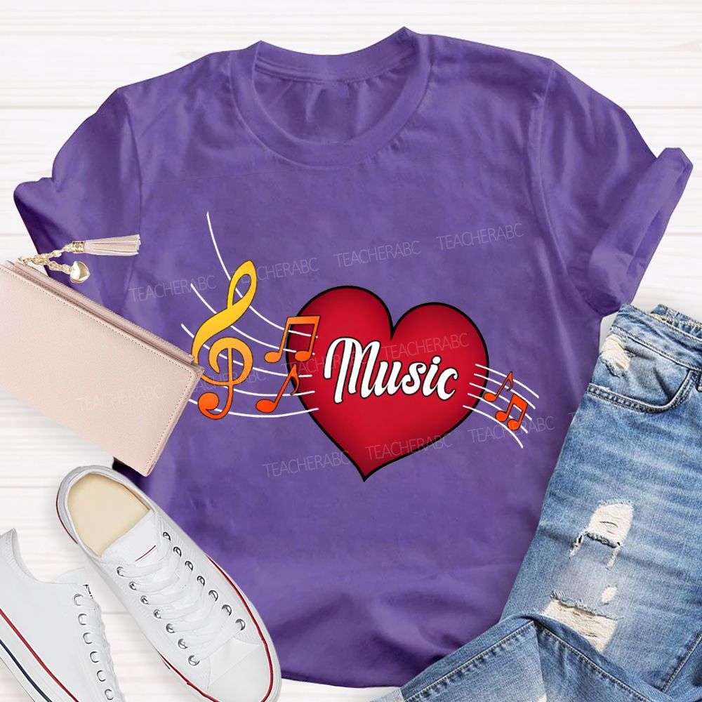 Heart Music And Musical Notes Teacher T-shirt