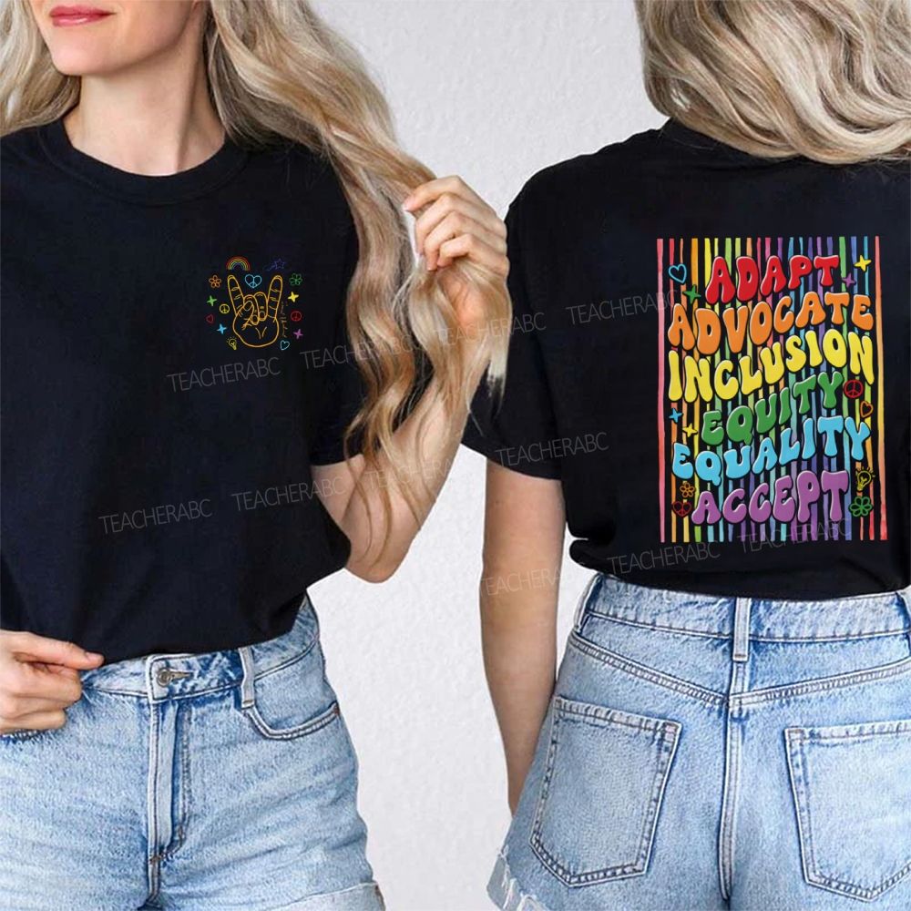Adapt Advocate Inclusion Equity Equality Accept Double Printed T-shirt