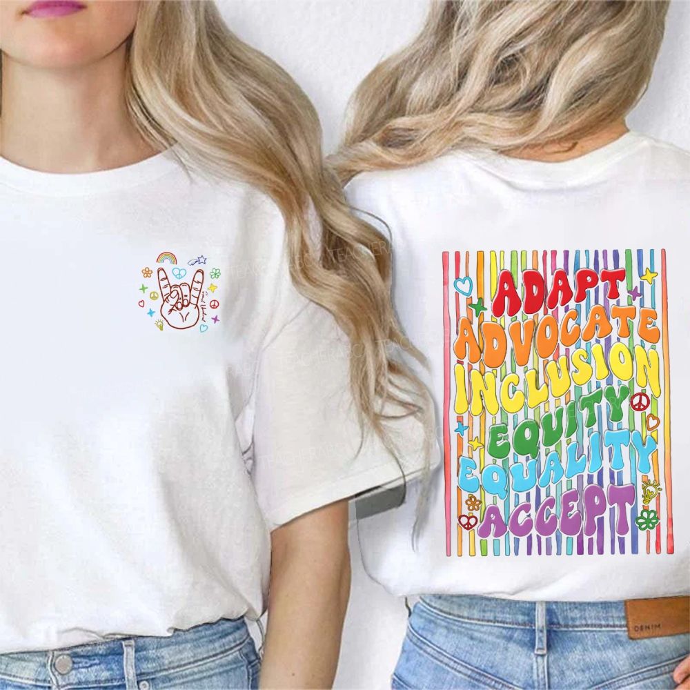Adapt Advocate Inclusion Equity Equality Accept Double Printed T-shirt