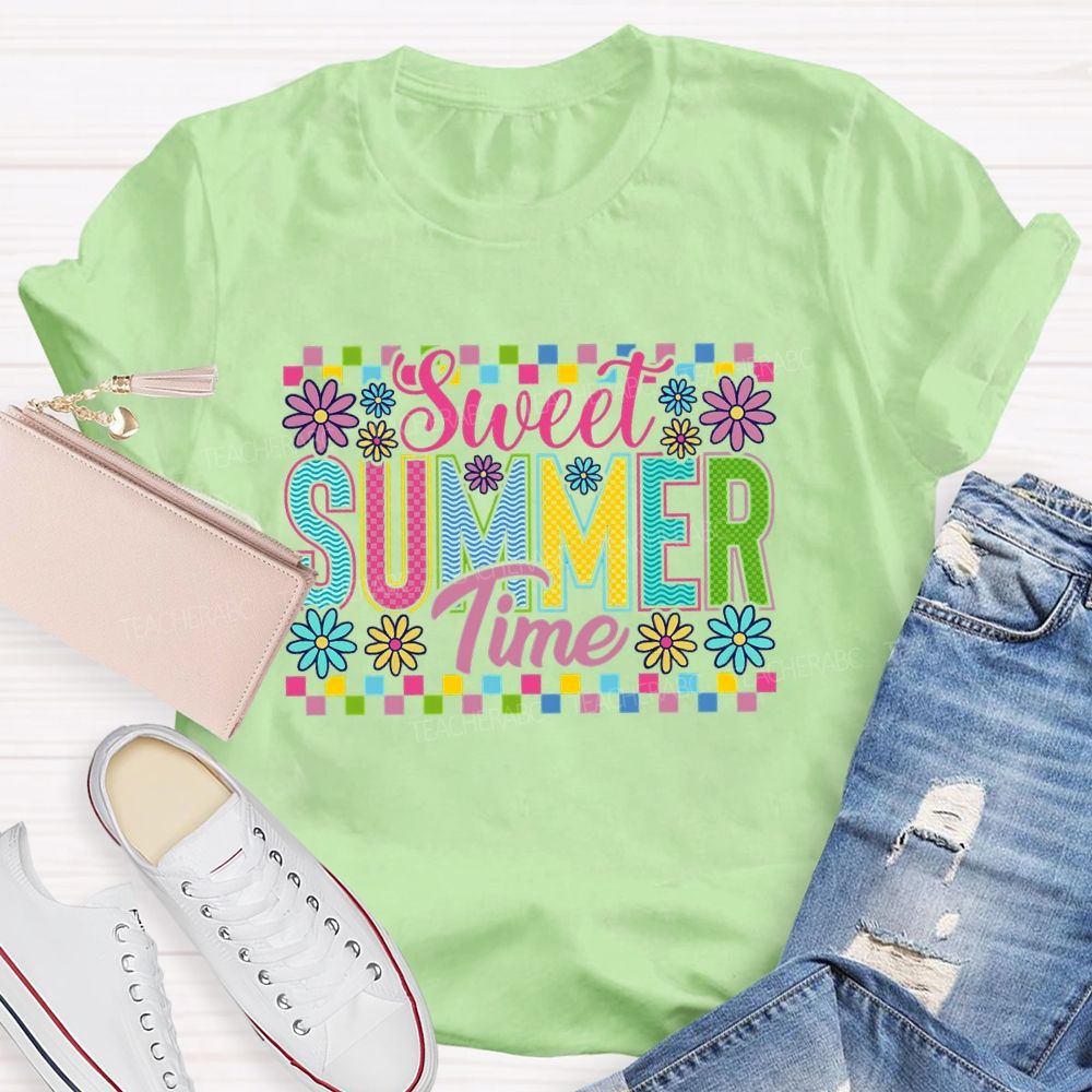Sweet Summer Time Colorful Plaid  Teacher T-shirt