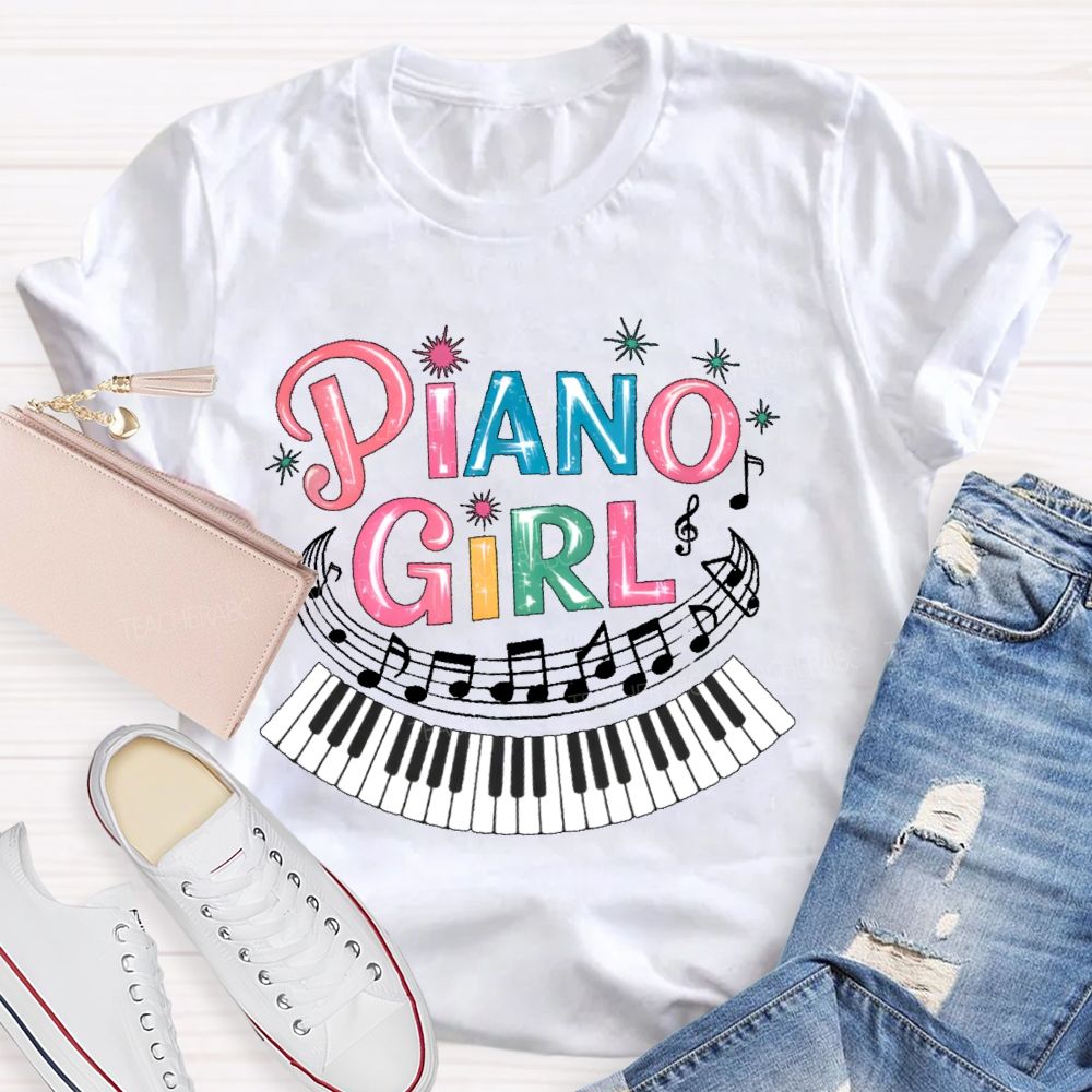 Piano Girl Graphic  Teacher T-shirt