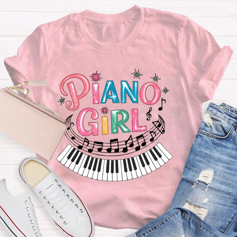 Piano Girl Graphic  Teacher T-shirt
