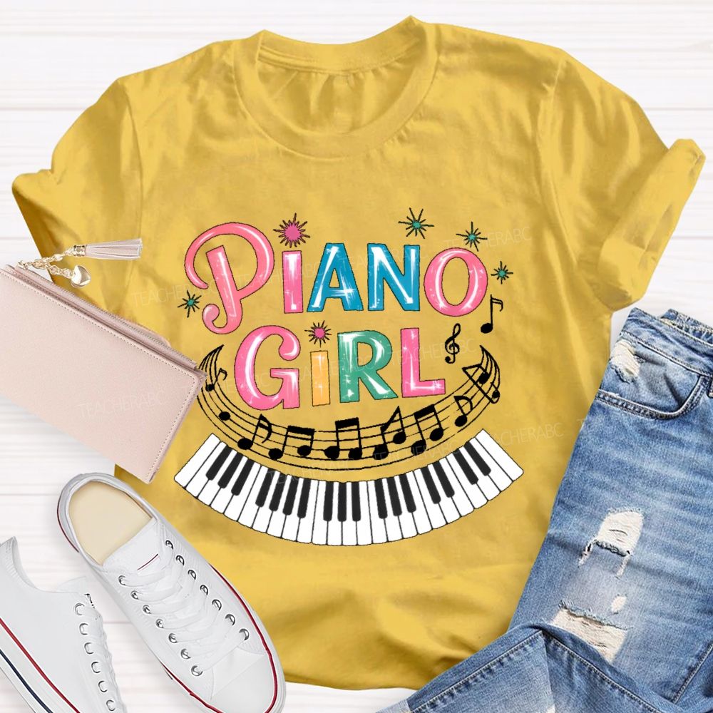 Piano Girl Graphic  Teacher T-shirt