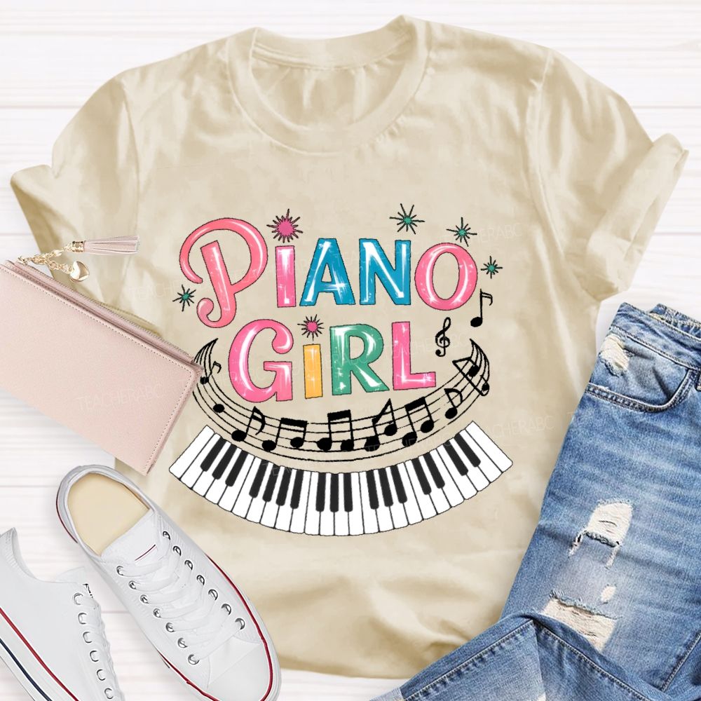Piano Girl Graphic  Teacher T-shirt