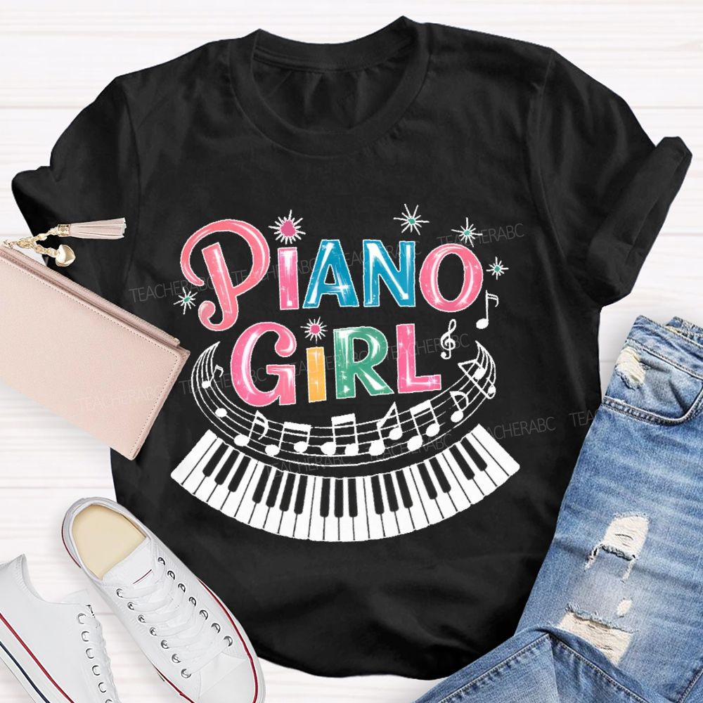 Piano Girl Graphic  Teacher T-shirt