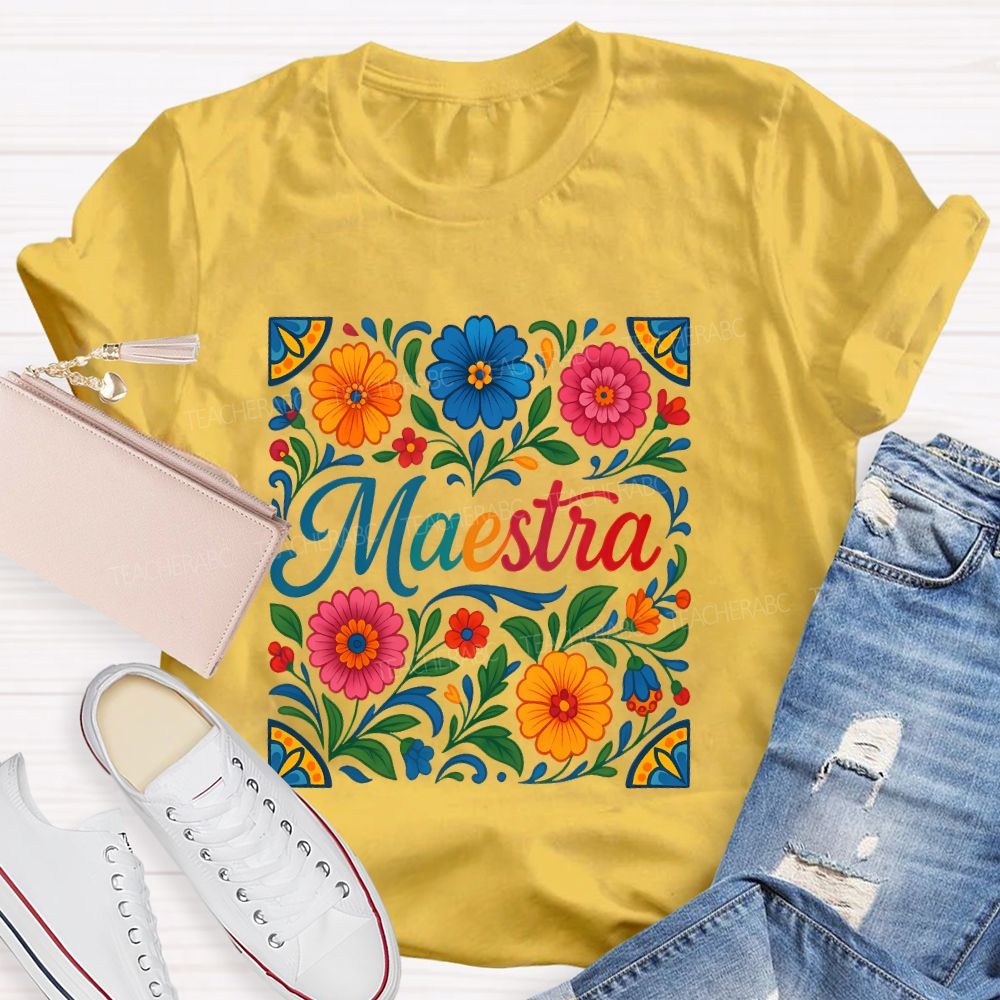 Maestra Flowers Pattern  Teacher T-shirt