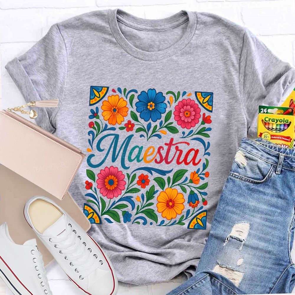 Maestra Flowers Pattern  Teacher T-shirt
