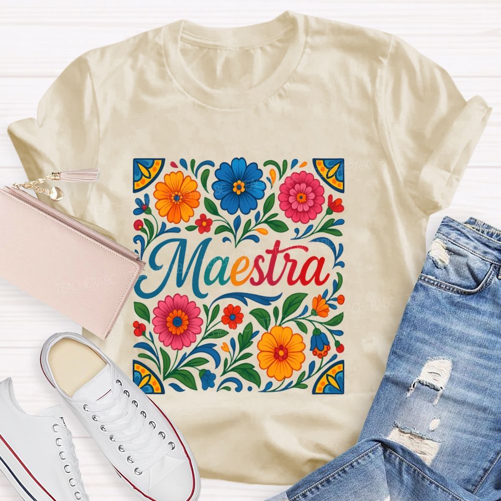 Maestra Flowers Pattern  Teacher T-shirt