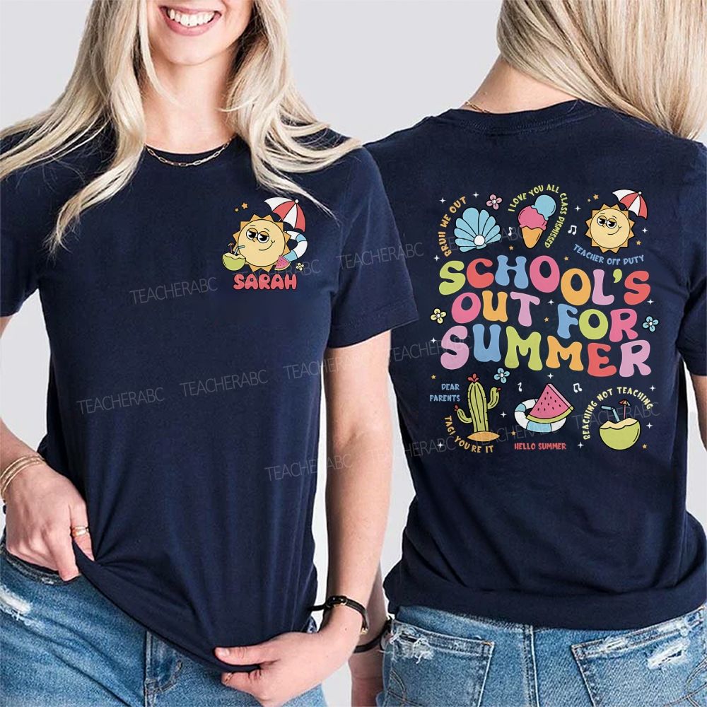 Personalized Name School's Out For Summer Bruh We Out Teacher Off Duty  Double Printed T-shirt