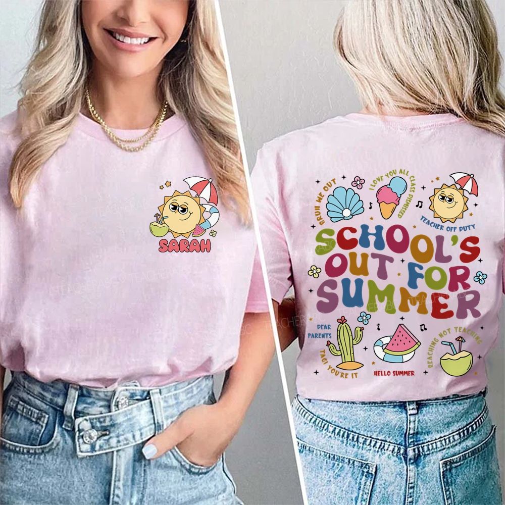 Personalized Name School's Out For Summer Bruh We Out Teacher Off Duty  Double Printed T-shirt