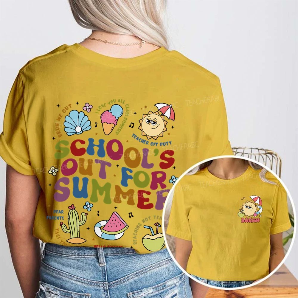 Personalized Name School's Out For Summer Bruh We Out Teacher Off Duty  Double Printed T-shirt
