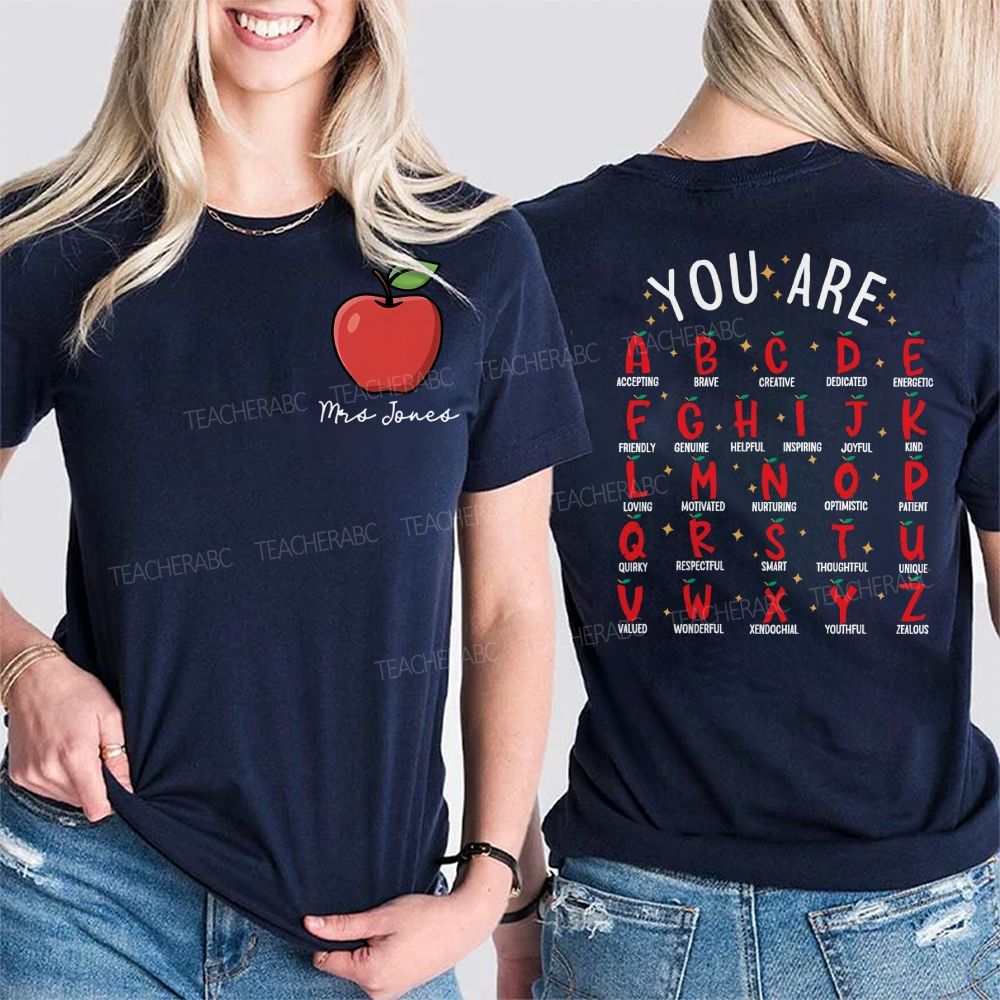 Personalized Name   A - Accepting B - Brave C - Creative  Double Printed T-shirt