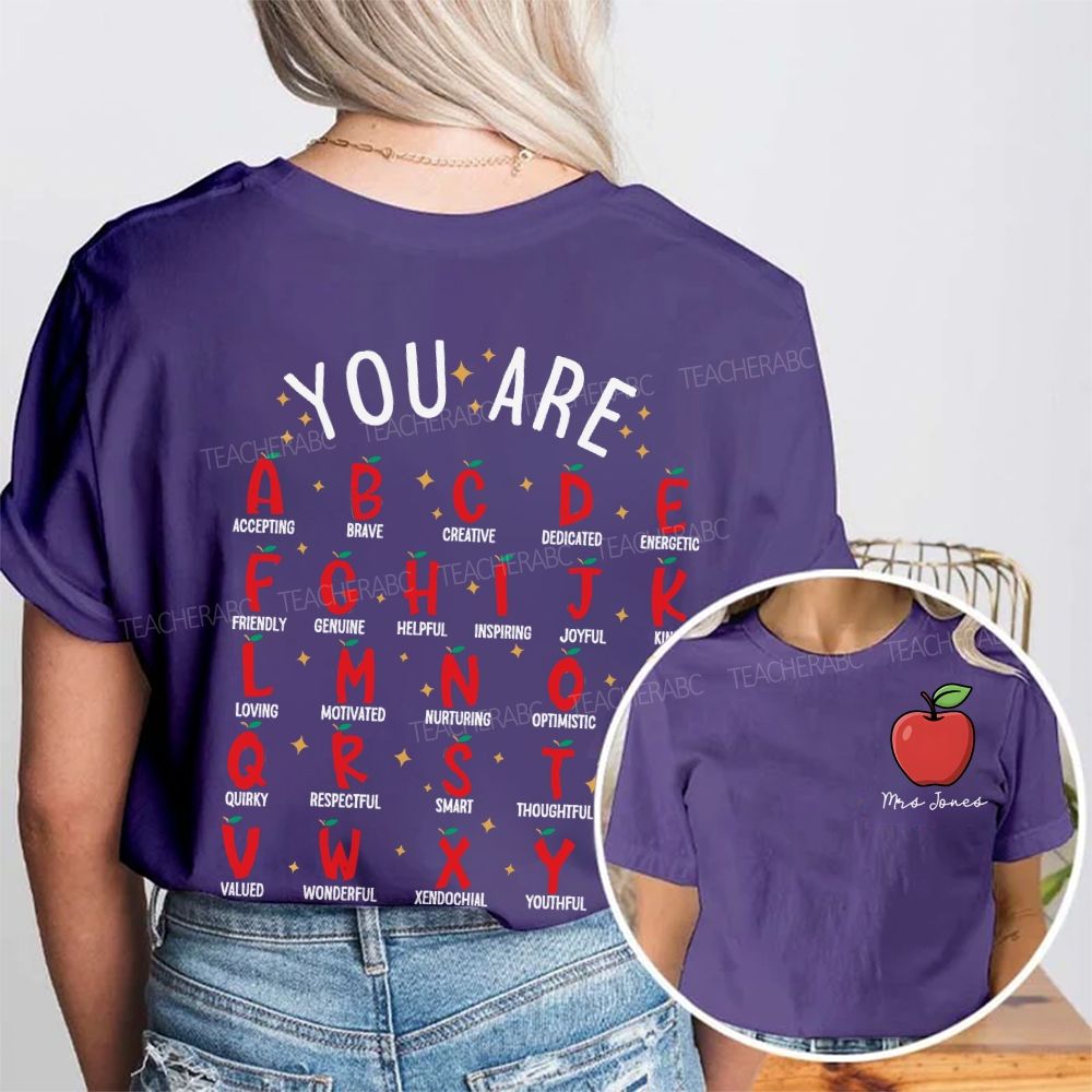Personalized Name   A - Accepting B - Brave C - Creative  Double Printed T-shirt