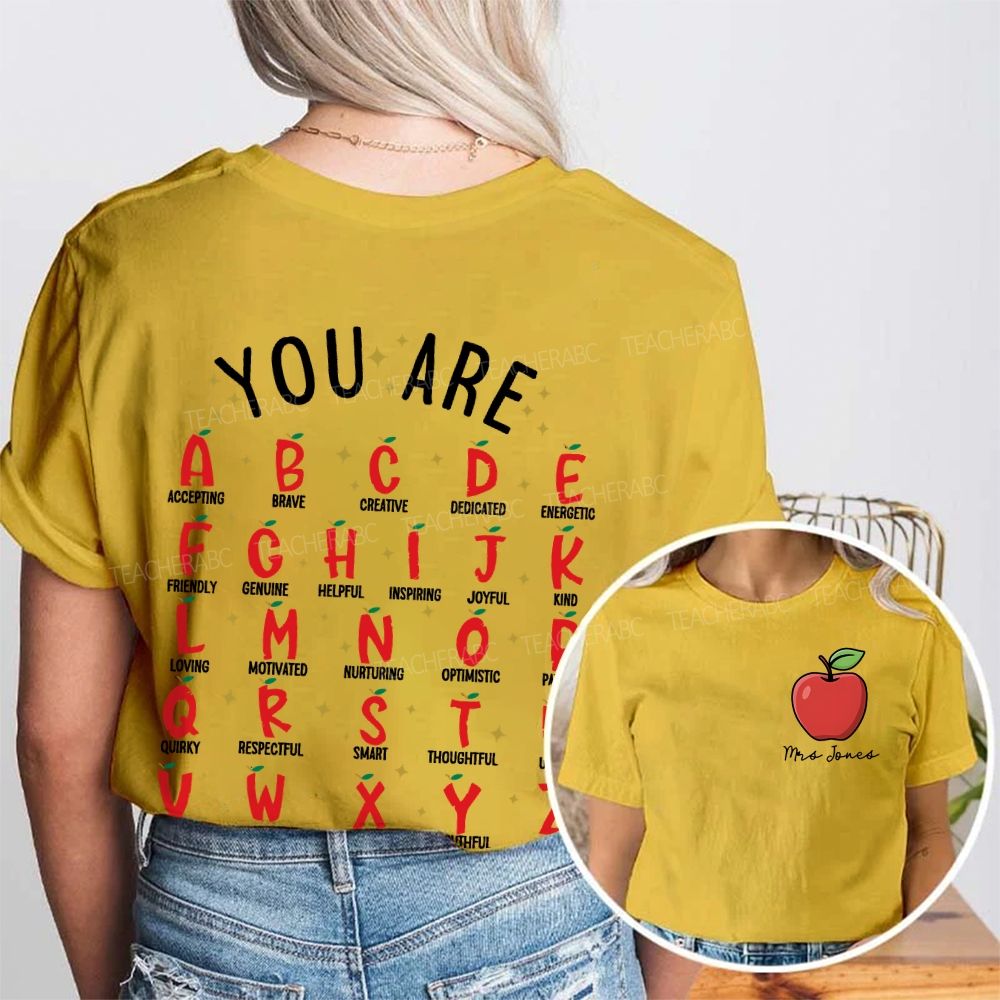 Personalized Name   A - Accepting B - Brave C - Creative  Double Printed T-shirt
