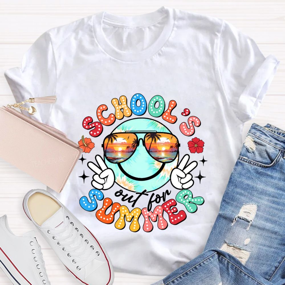 School'S Out For Summer Colorful Polka Dot Font Teacher T-shirt