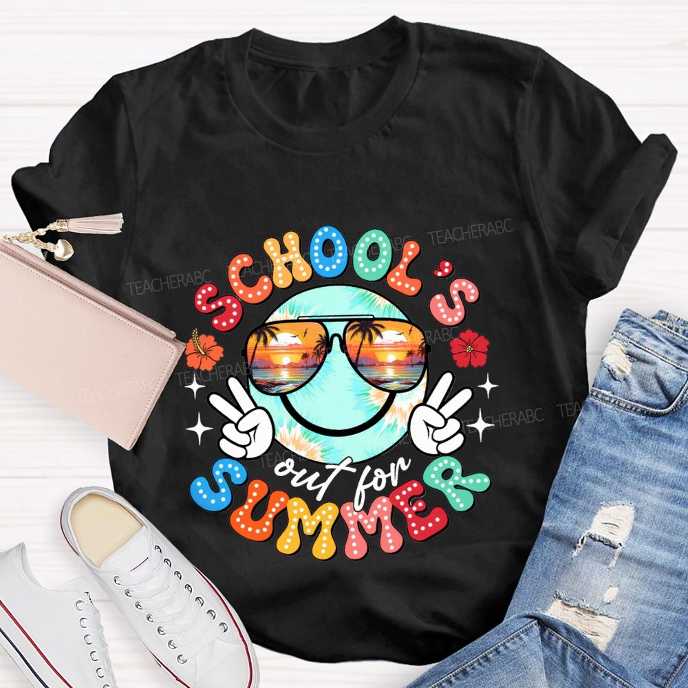 School'S Out For Summer Colorful Polka Dot Font Teacher T-shirt