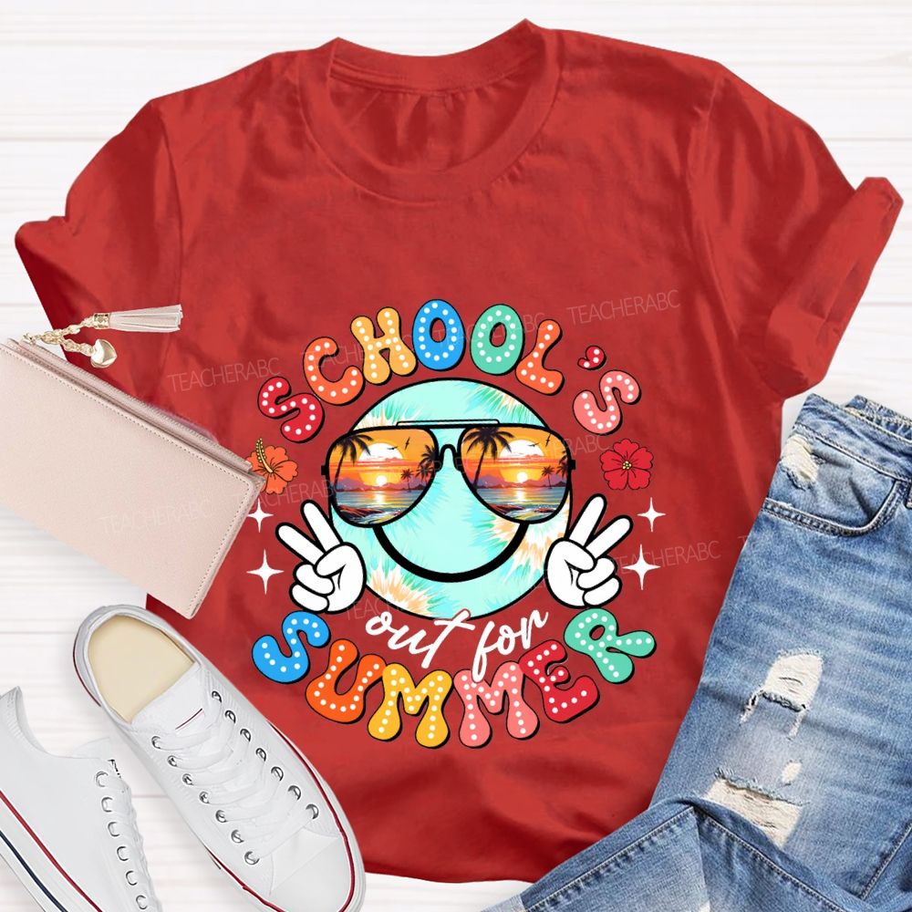 School'S Out For Summer Colorful Polka Dot Font Teacher T-shirt