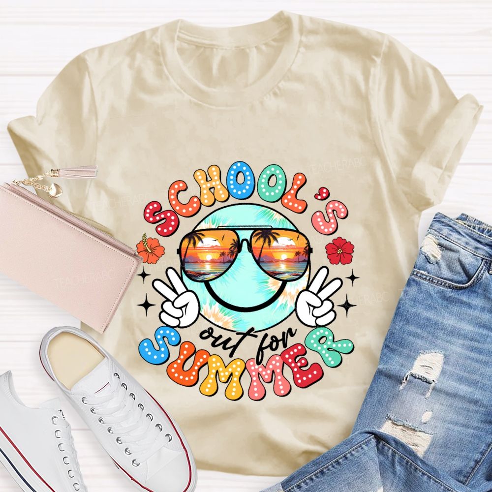 School'S Out For Summer Colorful Polka Dot Font Teacher T-shirt