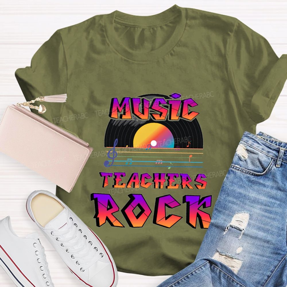 Music Teachers Rock And Musical Notes Teacher T-shirt