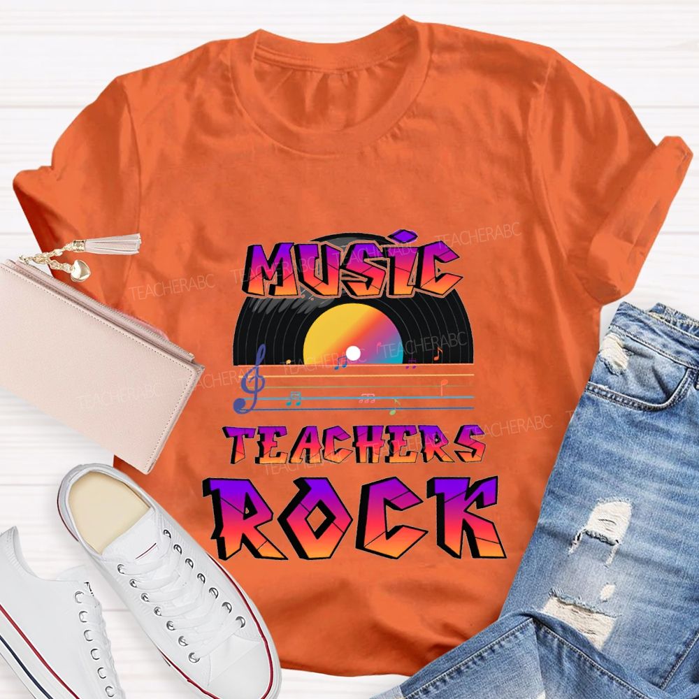 Music Teachers Rock And Musical Notes Teacher T-shirt